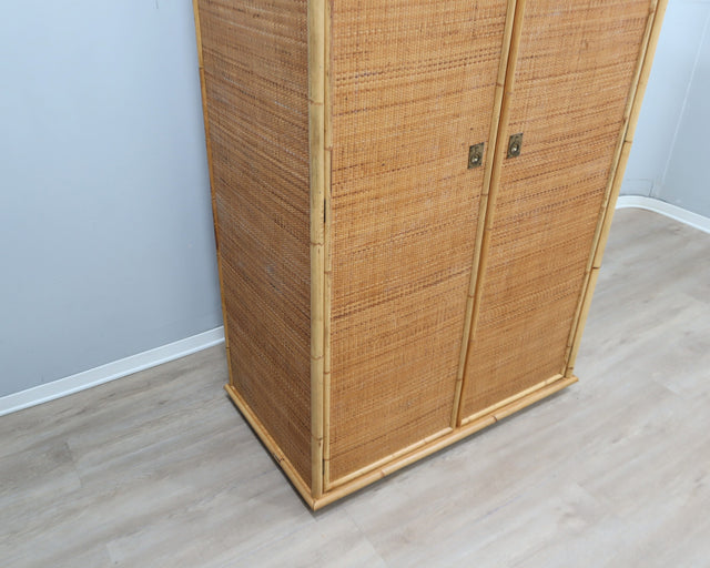 1970s Dal Vera rattan wardrobe / Armadio vintage in bamboo / Armoire en rotin italienne / Vintage Bambus Kleiderschrank