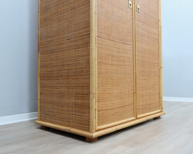 1970s Dal Vera rattan wardrobe / Armadio vintage in bamboo / Armoire en rotin italienne / Vintage Bambus Kleiderschrank
