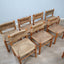 Set of 8 French late 1960s Perriand-style chairs: authentic rustic chic in wood & straw. Autentiche sedie rustiche chics, Modernist Stühle, sillas años 60.