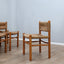 Set of 8 French late 1960s Perriand-style chairs: authentic rustic chic in wood & straw. Autentiche sedie rustiche chics, Modernist Stühle, sillas años 60.