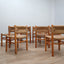 Set of 8 French late 1960s Perriand-style chairs: authentic rustic chic in wood & straw. Autentiche sedie rustiche chics, Modernist Stühle, sillas años 60.
