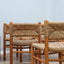 Set of 8 French late 1960s Perriand-style chairs: authentic rustic chic in wood & straw. Autentiche sedie rustiche chics, Modernist Stühle, sillas años 60.