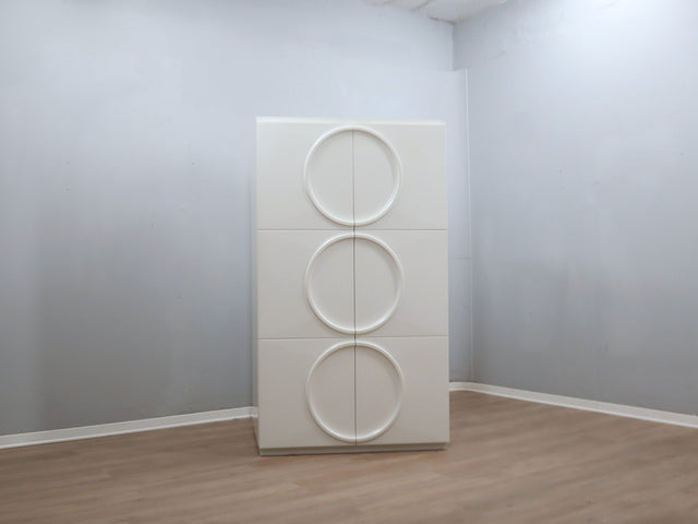 Space Age Wardrobe by F.lli Proserpio Armadio vintage Space Age Kleiderschrank Garde-robe F.lli Proserpio Carved wood circular pattern.