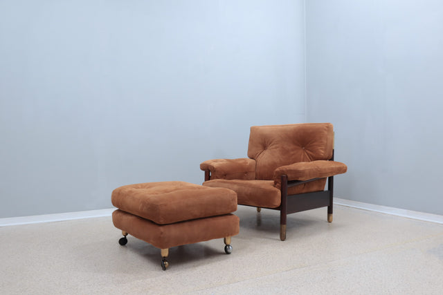 Vintage suede lounge chair with ottoman De Carli, SORMANI 1960s