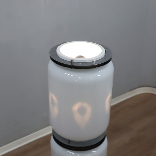 1970s Tronconi Murano glass totem floor lamp with chrome discs. Lampadaire totem verre Murano Tronconi 70s. Tronconi Muranoglas Stehleuchte 1970er.   