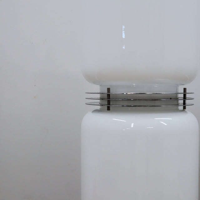 1970s Tronconi Murano glass totem floor lamp with chrome discs. Lampadaire totem verre Murano Tronconi 70s. Tronconi Muranoglas Stehleuchte 1970er.   