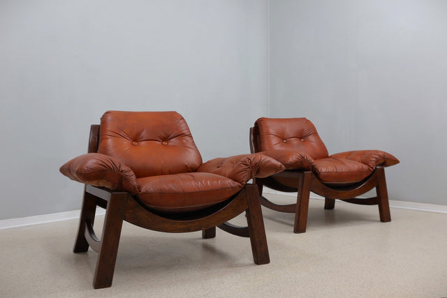 Brutalist leather armchairs 1970s, set of 2