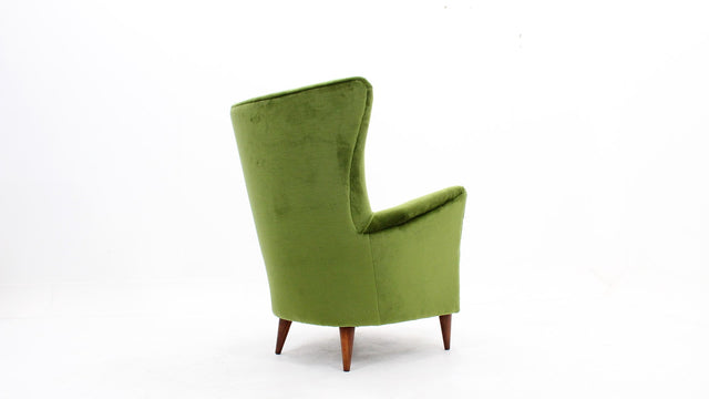 Mid century green velvet armchair 1950s, poltrona velluto verde