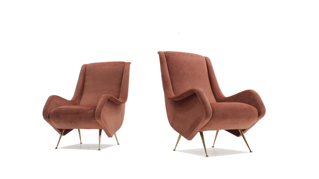 Aldo Morbelli pink velvet mid century armchairs ISA 1950s