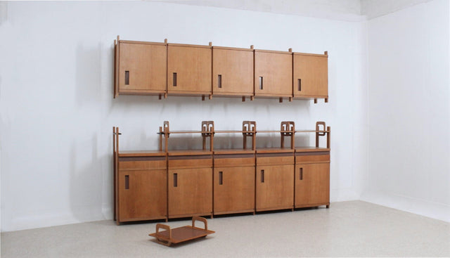 Mid century italian beech wood wall unit / cabinet 1950s