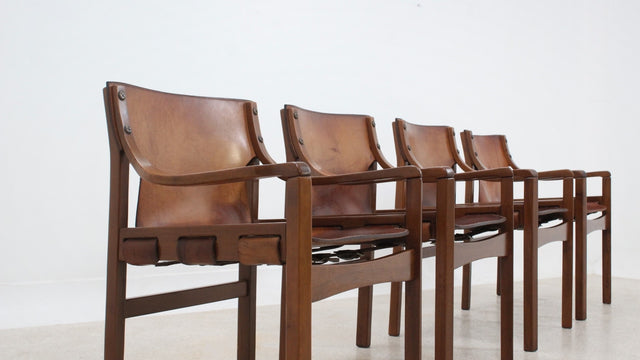 Brazilian vintage leather dining chairs 1960s, set of 4