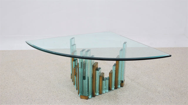 Vintage brutalist style glass coffee table 1980s
