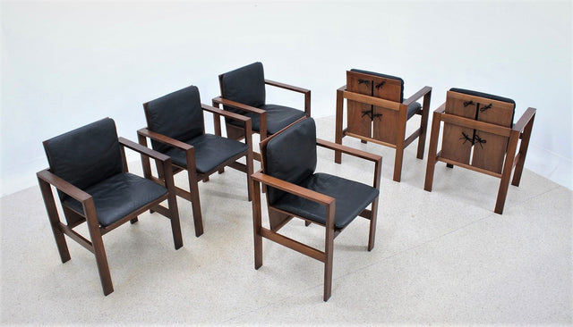 BERNINI walnut dining chairs 1970s, set of 6
