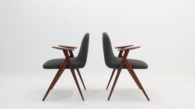 Pair of italian design teak easy chairs 1950s, poltroncine anni 50 teak