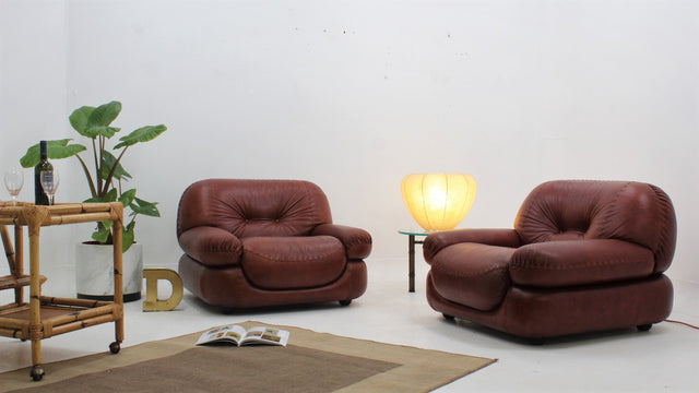 Sapporo cognac leather armchairs by GIRGI 1970s