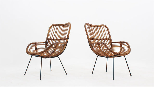 Italian mid centuy rattan shell-shaped chairs 1950s