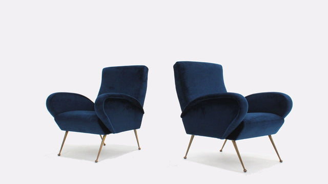 Pair of italian mid century velvet armchairs, coppia poltrone anni 50 velluto