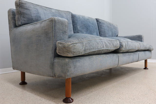 Mid century 3-seater velvet sofa Zanuso style 1960s