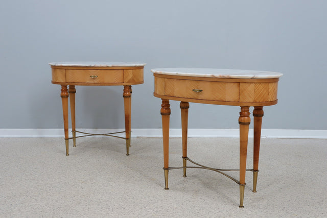 Mid century birch wood and marble nightstands 1940s
