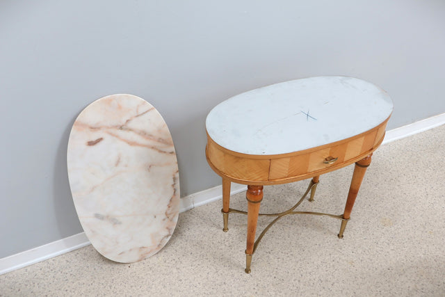 Mid century birch wood and marble nightstands 1940s
