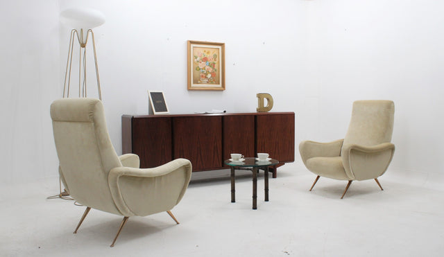Mid century italian velvet armchairs, set of 2