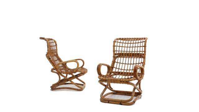Rattan lounge chairs Tito Agnoli, Bonacina 1960s
