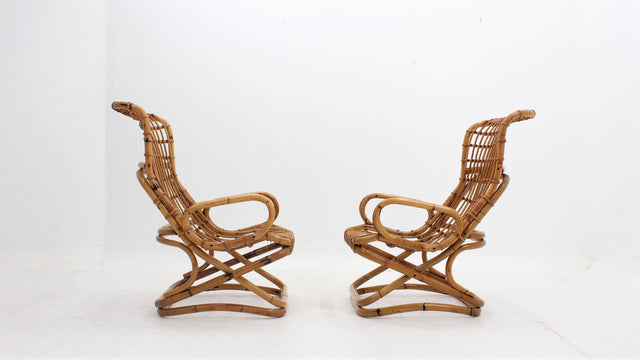 Rattan lounge chairs Tito Agnoli, Bonacina 1960s
