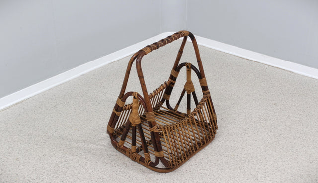 Vintage rattan magazine rack F.lli Castano 1950s