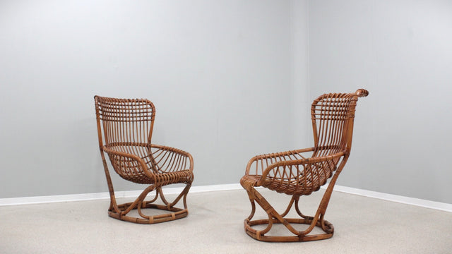 Set of 2 rattan chairs Tito Agnoli BONACINA 1960s