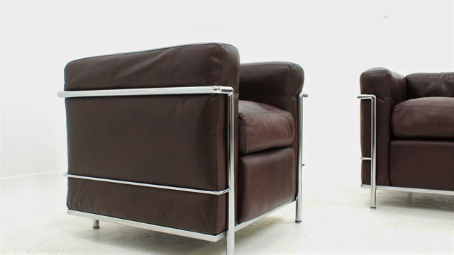 Vintage LC2 leather armchairs Le Corbusier, CASSINA 1970s