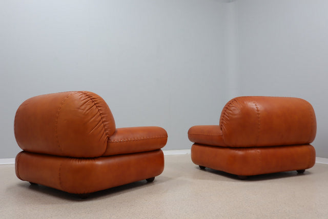 Sapporo cognac leather armchairs by GIRGI 1970s