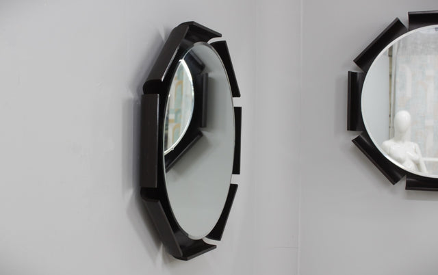 Vintage set of octagonal backlit round mirrors 1970s