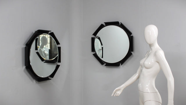 Vintage set of octagonal backlit round mirrors 1970s