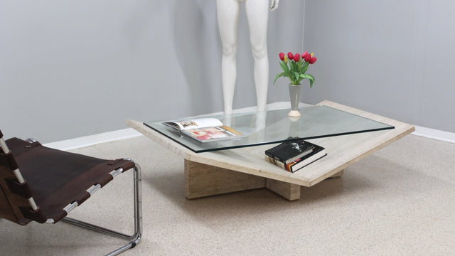 Travertine geometric coffee table 1970s