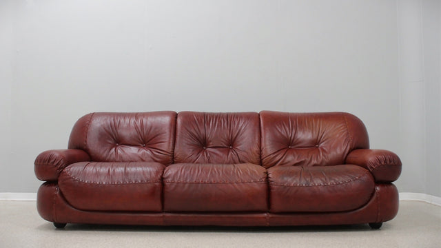 Vintage leather 3 seater sofa MOBIL GIRGI 1970s